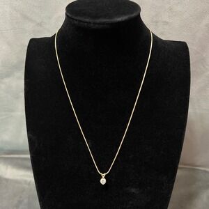 14K Italy Solid Gold Snake‎ Chain 19" Necklace 4.3g w/ Solitaire Pendant
